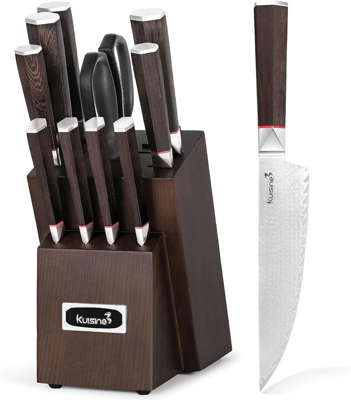Knife Set, 15-Piece High Carbon Stainless Steel Knife Block Set | Razor-Sharp, Dishwasher Safe, Rust-Resistant, Ergonomic Handles Kitchen Knife Set with Sharpener Black EX