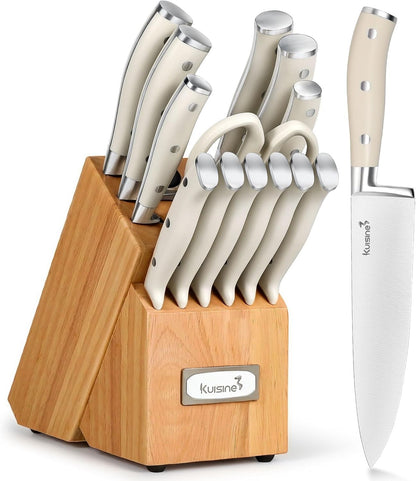 Knife Set, 15-Piece High Carbon Stainless Steel Knife Block Set | Razor-Sharp, Dishwasher Safe, Rust-Resistant, Ergonomic Handles Kitchen Knife Set with Sharpener Black EX