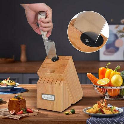 Knife Set, 15-Piece High Carbon Stainless Steel Knife Block Set | Razor-Sharp, Dishwasher Safe, Rust-Resistant, Ergonomic Handles Kitchen Knife Set with Sharpener Black EX