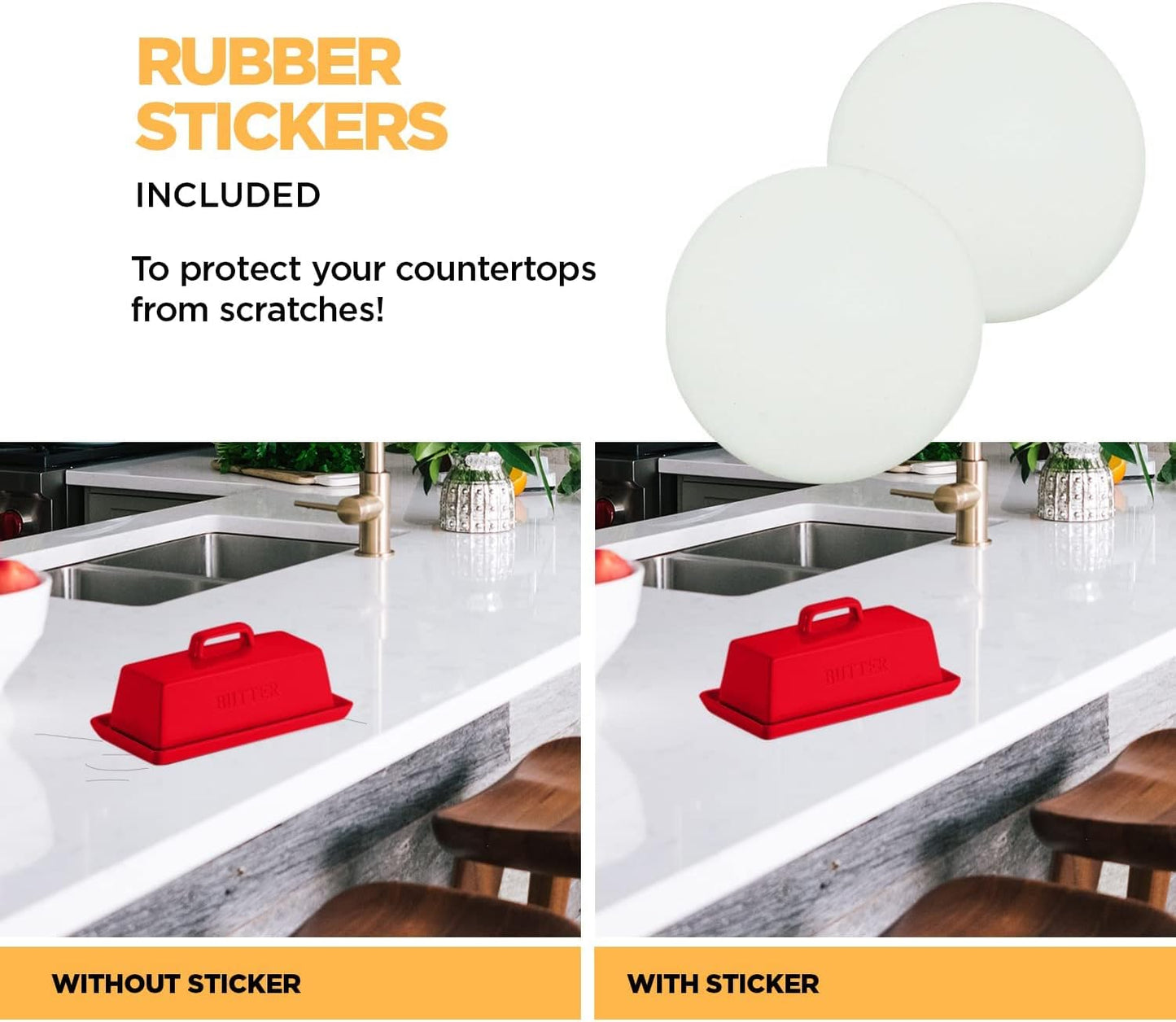 Ceramic Butter Dish Set with Lid and Knife - [White]- Decorative Butter Stick Holder with Handle for 1 Stick of Butter - Microwave Safe, Dishwasher Safe - Anti-Scratch Stickers Included