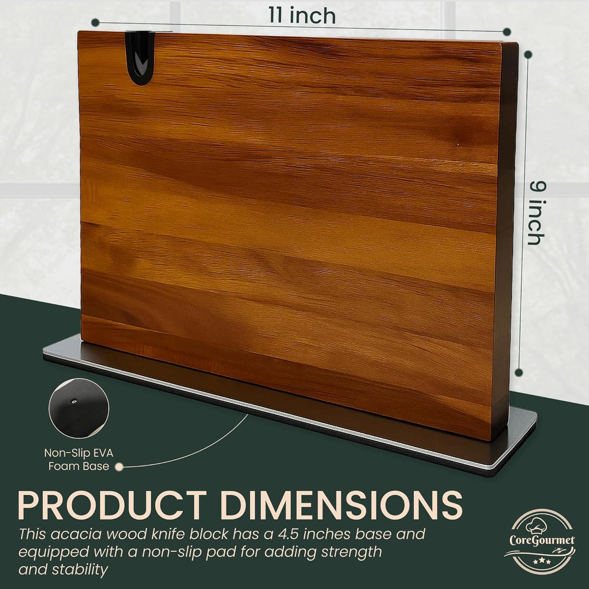 Magnetic Knife Block with Built-in Sharpener, Acacia Wood Double-Sided Countertop Knife Holder, Strong Magnet Stand, Kitchen Knife Storage Organizer