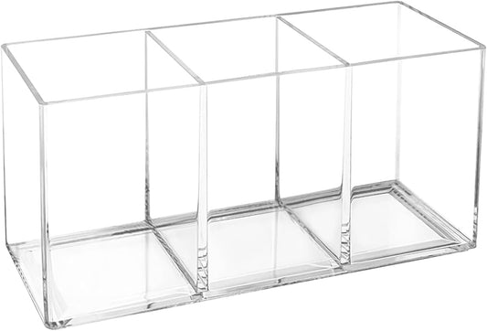 Clear Acrylic Cutlery Organizer 3 Section Utensil Caddy | Transparent Flatware Holder for Forks, Knives and Spoons, Kitchen Countertop Storage Organizer for Space Saving Use