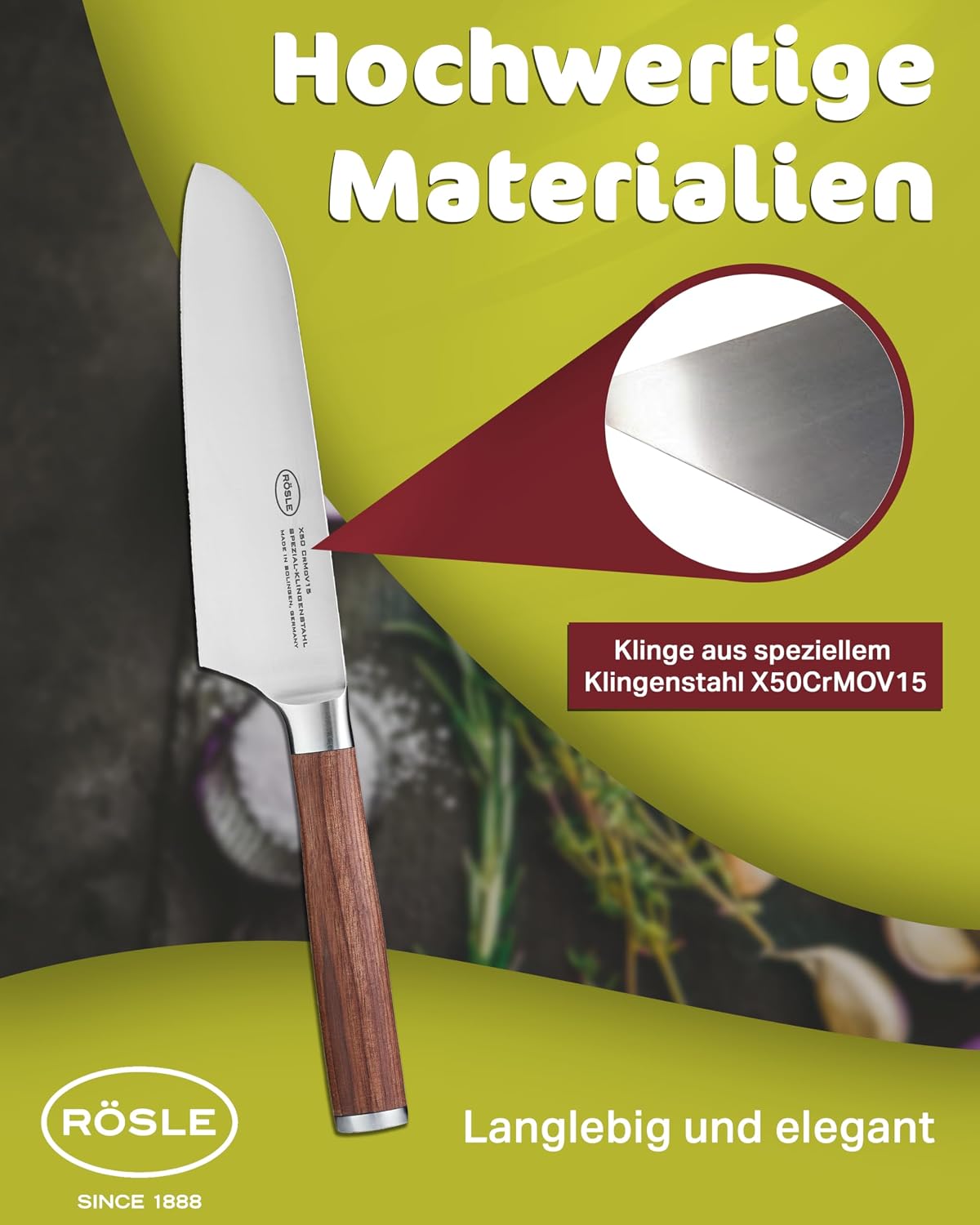 Rösle Masterclass Knife Collection, Santoku Knife, 8.6-inch Blade