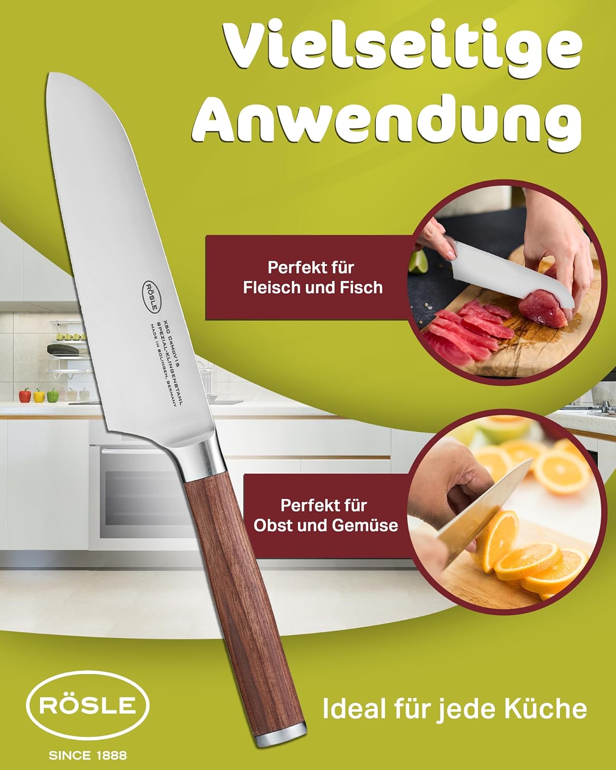 Rösle Masterclass Knife Collection, Santoku Knife, 8.6-inch Blade