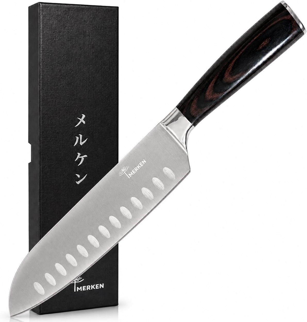 7-Inch Santoku Kitchen Knife, High-Carbon Stainless Steel, Hollow-Edge Blade for Fast Slicing, Comfortable Pakkawood Handle, Gift-Ready Box, Hand Wash for Easy Care