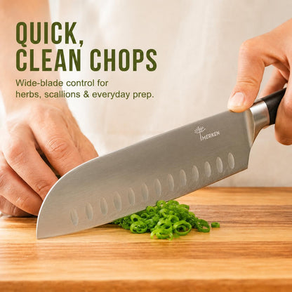 7-Inch Santoku Kitchen Knife, High-Carbon Stainless Steel, Hollow-Edge Blade for Fast Slicing, Comfortable Pakkawood Handle, Gift-Ready Box, Hand Wash for Easy Care