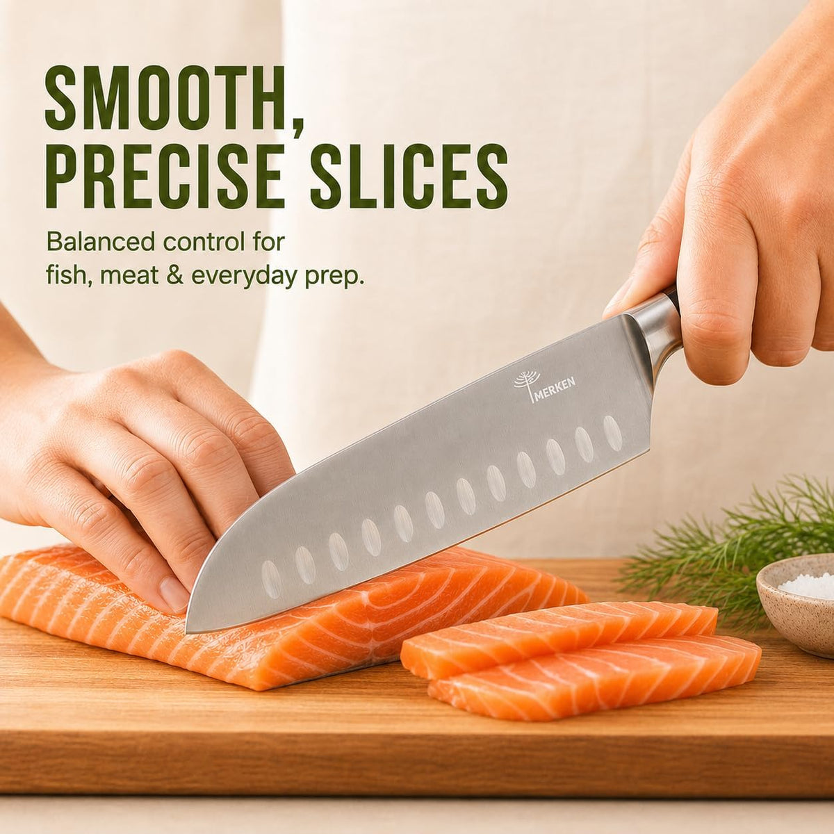 7-Inch Santoku Kitchen Knife, High-Carbon Stainless Steel, Hollow-Edge Blade for Fast Slicing, Comfortable Pakkawood Handle, Gift-Ready Box, Hand Wash for Easy Care