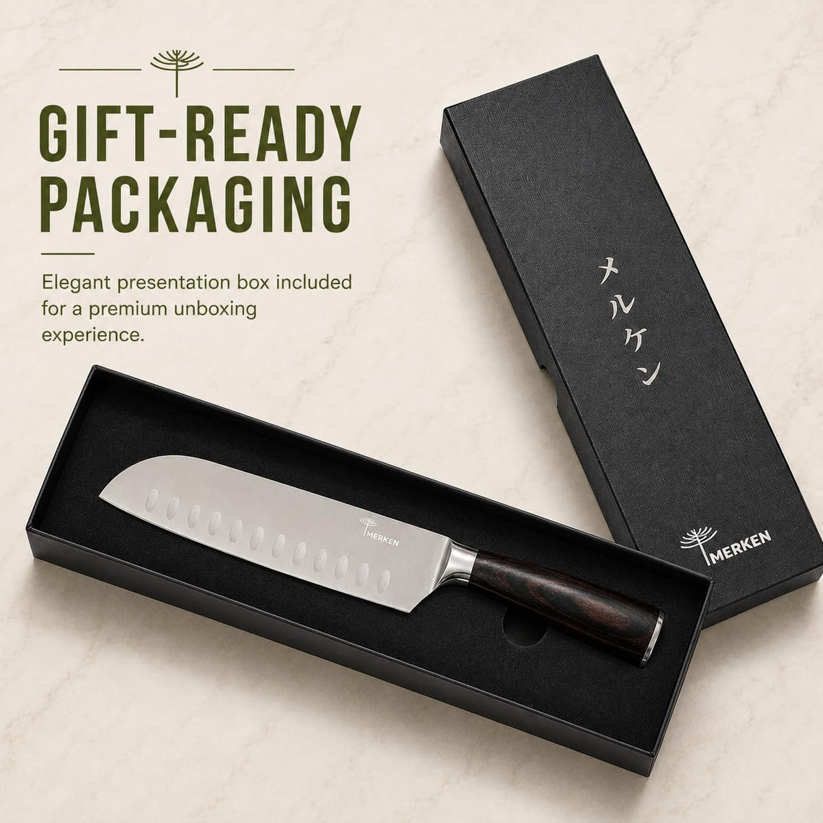 7-Inch Santoku Kitchen Knife, High-Carbon Stainless Steel, Hollow-Edge Blade for Fast Slicing, Comfortable Pakkawood Handle, Gift-Ready Box, Hand Wash for Easy Care