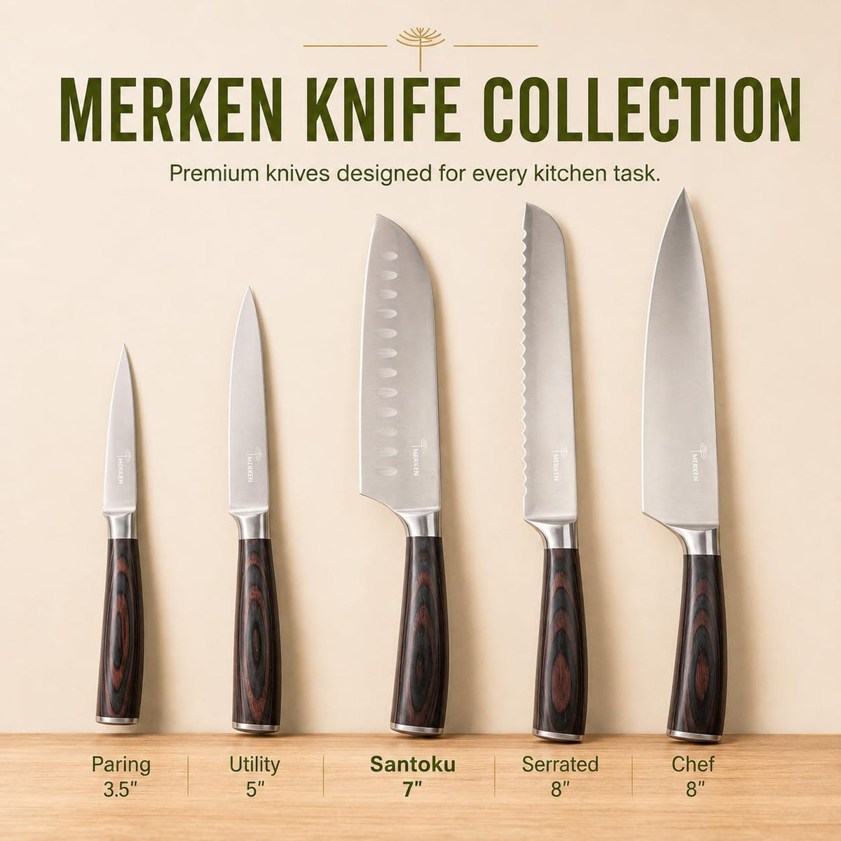 7-Inch Santoku Kitchen Knife, High-Carbon Stainless Steel, Hollow-Edge Blade for Fast Slicing, Comfortable Pakkawood Handle, Gift-Ready Box, Hand Wash for Easy Care