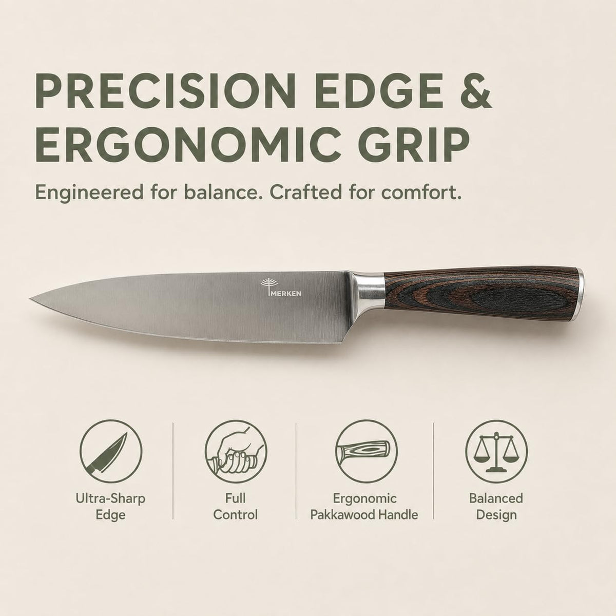 7-Inch Santoku Kitchen Knife, High-Carbon Stainless Steel, Hollow-Edge Blade for Fast Slicing, Comfortable Pakkawood Handle, Gift-Ready Box, Hand Wash for Easy Care