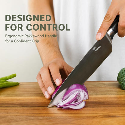 7-Inch Santoku Kitchen Knife, High-Carbon Stainless Steel, Hollow-Edge Blade for Fast Slicing, Comfortable Pakkawood Handle, Gift-Ready Box, Hand Wash for Easy Care