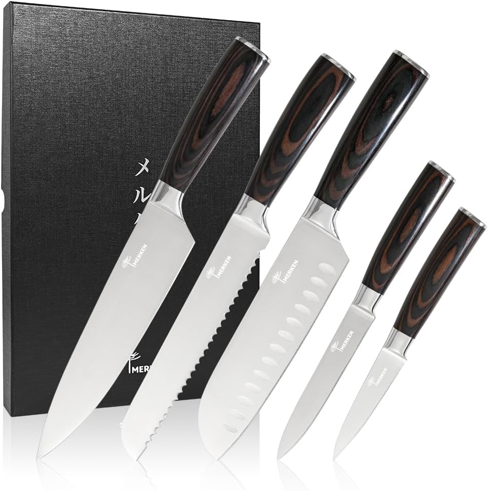 7-Inch Santoku Kitchen Knife, High-Carbon Stainless Steel, Hollow-Edge Blade for Fast Slicing, Comfortable Pakkawood Handle, Gift-Ready Box, Hand Wash for Easy Care