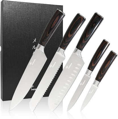 7-Inch Santoku Kitchen Knife, High-Carbon Stainless Steel, Hollow-Edge Blade for Fast Slicing, Comfortable Pakkawood Handle, Gift-Ready Box, Hand Wash for Easy Care