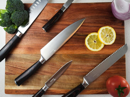 7-Inch Santoku Kitchen Knife, High-Carbon Stainless Steel, Hollow-Edge Blade for Fast Slicing, Comfortable Pakkawood Handle, Gift-Ready Box, Hand Wash for Easy Care