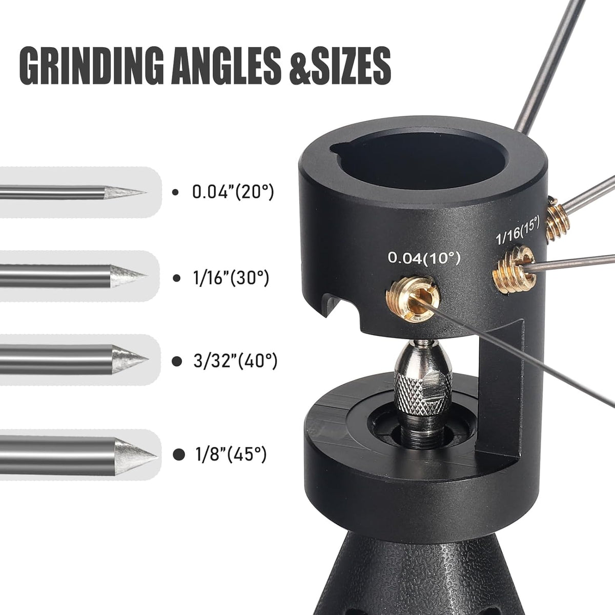 3mirrors ALUMINUM Tungsten Electrode Sharpener Grinder TIG Welding Tool Single Column Open Design w/Cut-Off Slot Multi-Angle &Offsets, Horizontal Hole, 4 Screw Holes &2X CNC Mandrel &5X 25mm Wheels