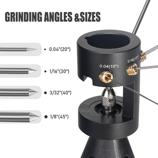 3mirrors ALUMINUM Tungsten Electrode Sharpener Grinder TIG Welding Tool Single Column Open Design w/Cut-Off Slot Multi-Angle &Offsets, Horizontal Hole, 4 Screw Holes &2X CNC Mandrel &5X 25mm Wheels