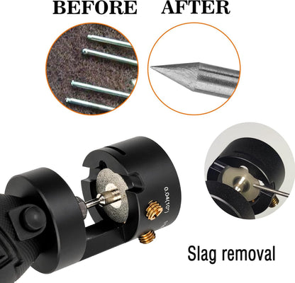 3mirrors ALUMINUM Tungsten Electrode Sharpener Grinder TIG Welding Tool Single Column Open Design w/Cut-Off Slot Multi-Angle &Offsets, Horizontal Hole, 4 Screw Holes &2X CNC Mandrel &5X 25mm Wheels
