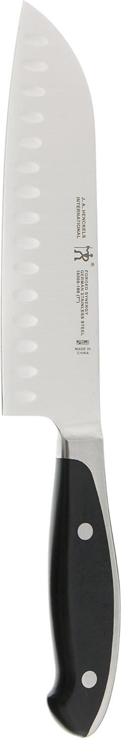 Forged Synergy 7-inch Hollow Edge Santoku Knife, Black/Stainless Steel