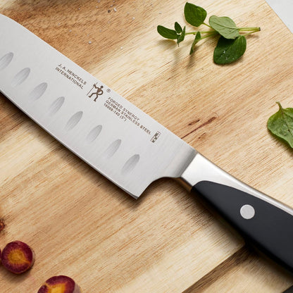Forged Synergy 7-inch Hollow Edge Santoku Knife, Black/Stainless Steel