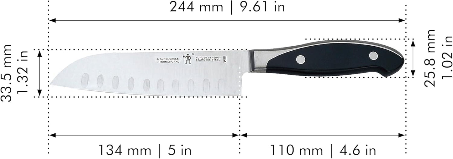 Forged Synergy 7-inch Hollow Edge Santoku Knife, Black/Stainless Steel