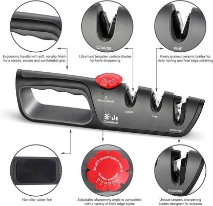 Cangshan 1026108 3-Stage Adjustable 14-24 Degree Professional Knife + Scissor Sharpener Black