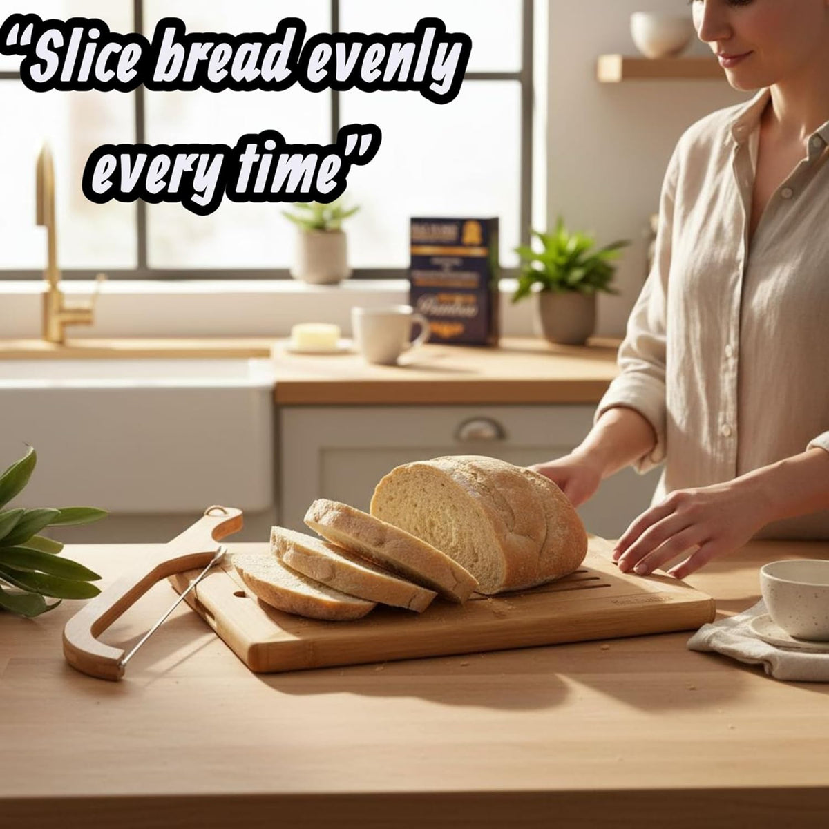 Bread Cutting Board, Bread slicer,Crumb Tray with holder,Bread Serving for Kitchen-Complete set for Slicing Homemade Bread- bow knife (16") Cutting Board (15x9,5") with Crumb