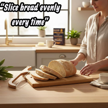Bread Cutting Board, Bread slicer,Crumb Tray with holder,Bread Serving for Kitchen-Complete set for Slicing Homemade Bread- bow knife (16") Cutting Board (15x9,5") with Crumb