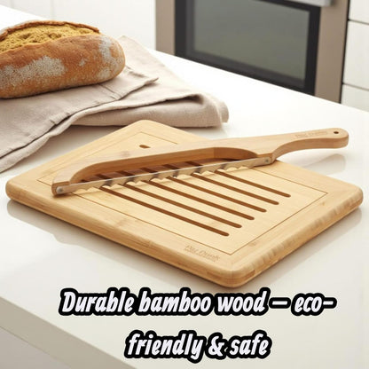Bread Cutting Board, Bread slicer,Crumb Tray with holder,Bread Serving for Kitchen-Complete set for Slicing Homemade Bread- bow knife (16") Cutting Board (15x9,5") with Crumb