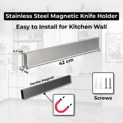 Premium 16-Inch Stainless Steel Magnetic Knife Holder for Wall and Fridge - Powerful Knife Magnetic Strip for Kitchen & Tools Organization, Extra Strong Holds up to 30 LBs include Tape and screws