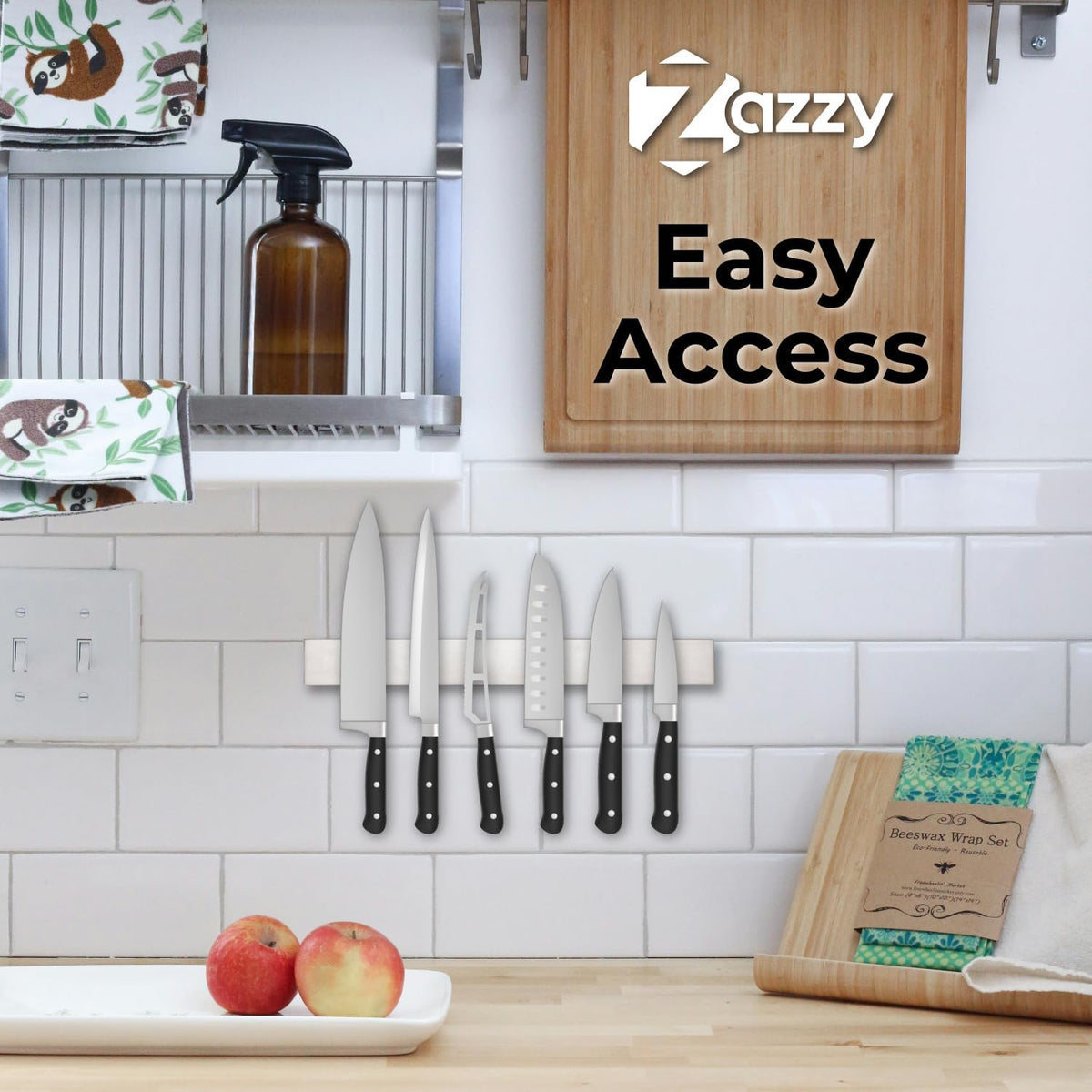 Premium 16-Inch Stainless Steel Magnetic Knife Holder for Wall and Fridge - Powerful Knife Magnetic Strip for Kitchen & Tools Organization, Extra Strong Holds up to 30 LBs include Tape and screws