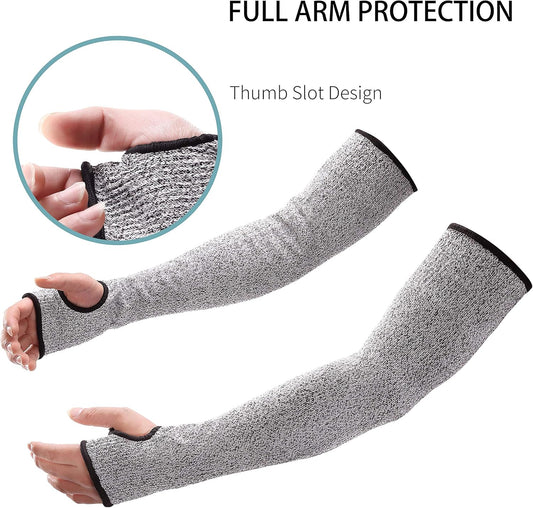 Cut Resistant Sleeves with Thumb Hole 18" Arm Protection Bite Proof for Thin Skin Anti Abrasion Safety Arm Guard for Garden Kitchen 1 Pair