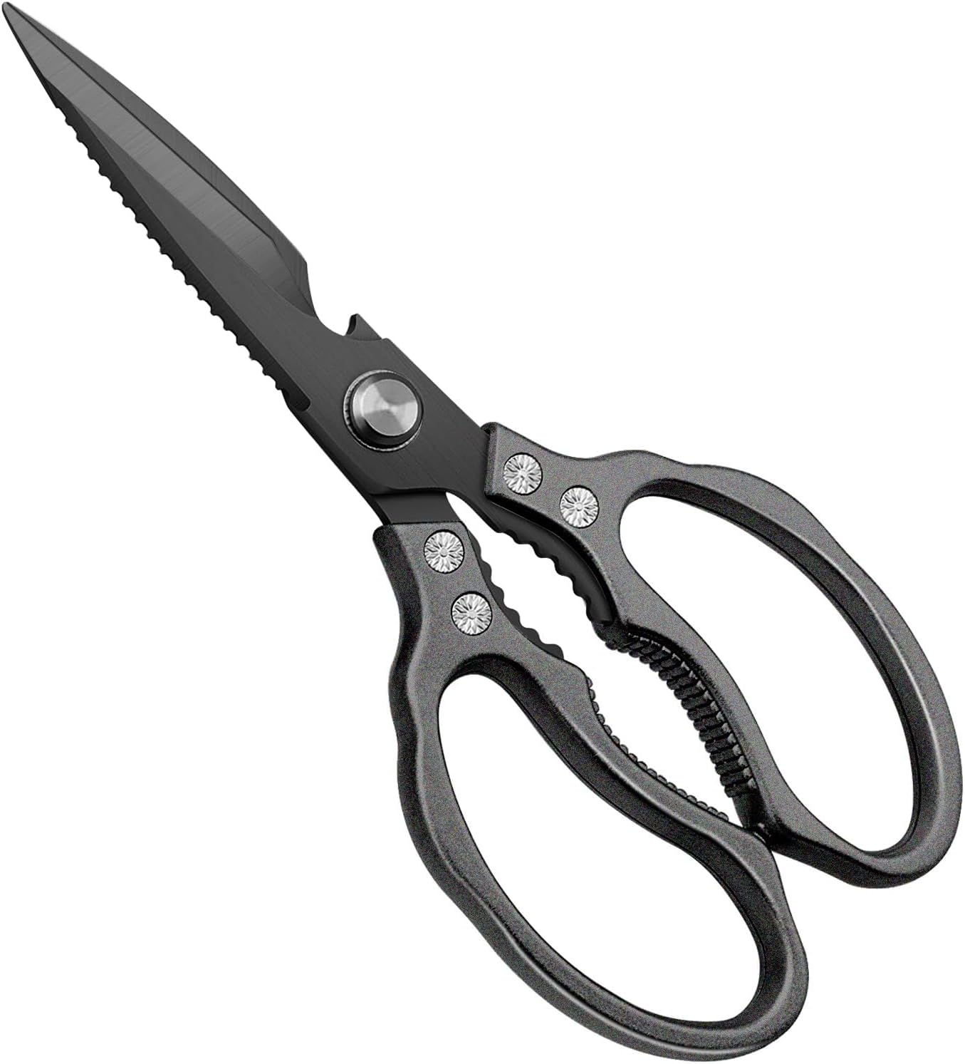 Kitchen Scissors, Multi-Purpose Kitchen Shears, Heavy Duty Dishwasher Safe Food Scissors for Chicken, Poultry, Fish, Meat & Herbs with Non-Slip Grips - Sliver