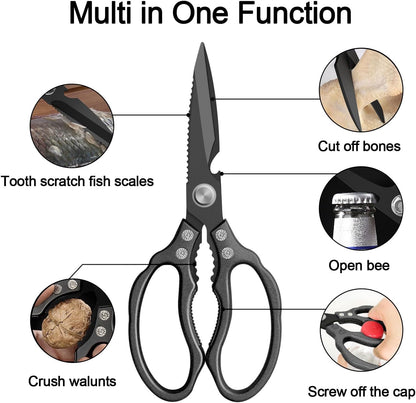 Kitchen Scissors, Multi-Purpose Kitchen Shears, Heavy Duty Dishwasher Safe Food Scissors for Chicken, Poultry, Fish, Meat & Herbs with Non-Slip Grips - Sliver