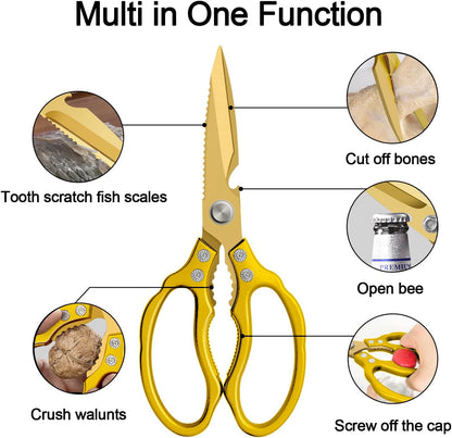 Kitchen Scissors, Multi-Purpose Kitchen Shears, Heavy Duty Dishwasher Safe Food Scissors for Chicken, Poultry, Fish, Meat & Herbs with Non-Slip Grips - Sliver