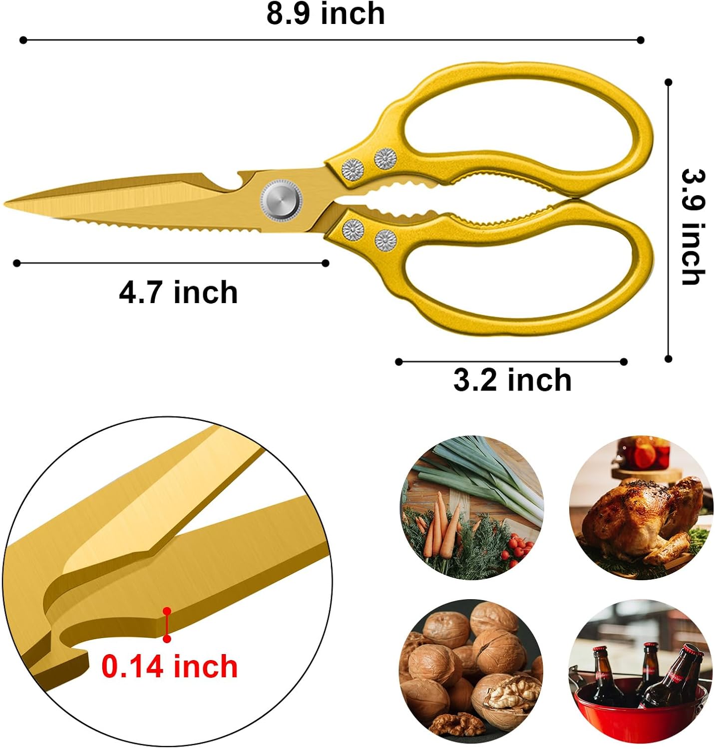 Kitchen Scissors, Multi-Purpose Kitchen Shears, Heavy Duty Dishwasher Safe Food Scissors for Chicken, Poultry, Fish, Meat & Herbs with Non-Slip Grips - Sliver