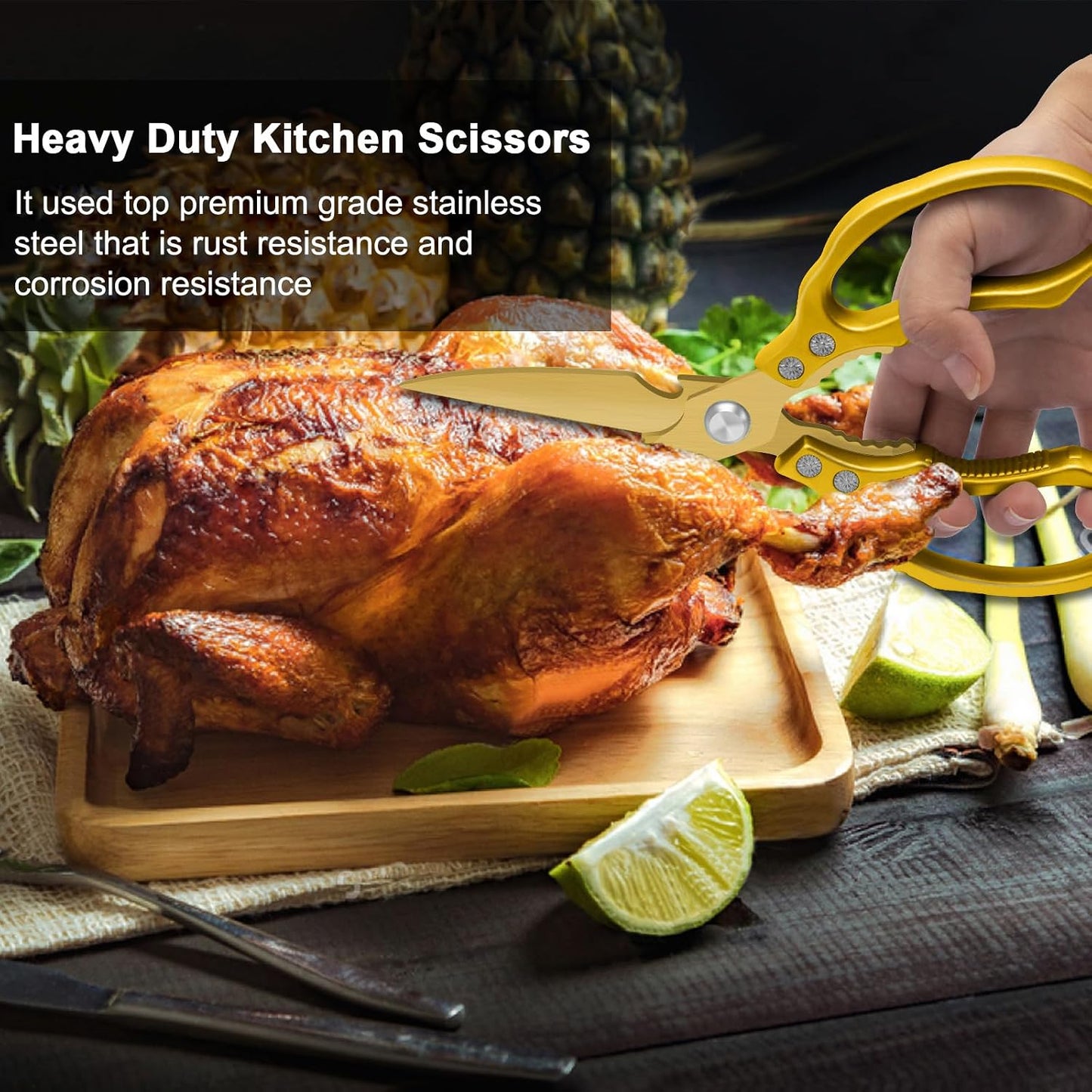 Kitchen Scissors, Multi-Purpose Kitchen Shears, Heavy Duty Dishwasher Safe Food Scissors for Chicken, Poultry, Fish, Meat & Herbs with Non-Slip Grips - Sliver