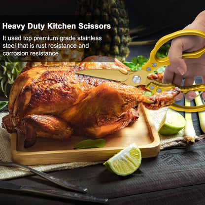 Kitchen Scissors, Multi-Purpose Kitchen Shears, Heavy Duty Dishwasher Safe Food Scissors for Chicken, Poultry, Fish, Meat & Herbs with Non-Slip Grips - Sliver