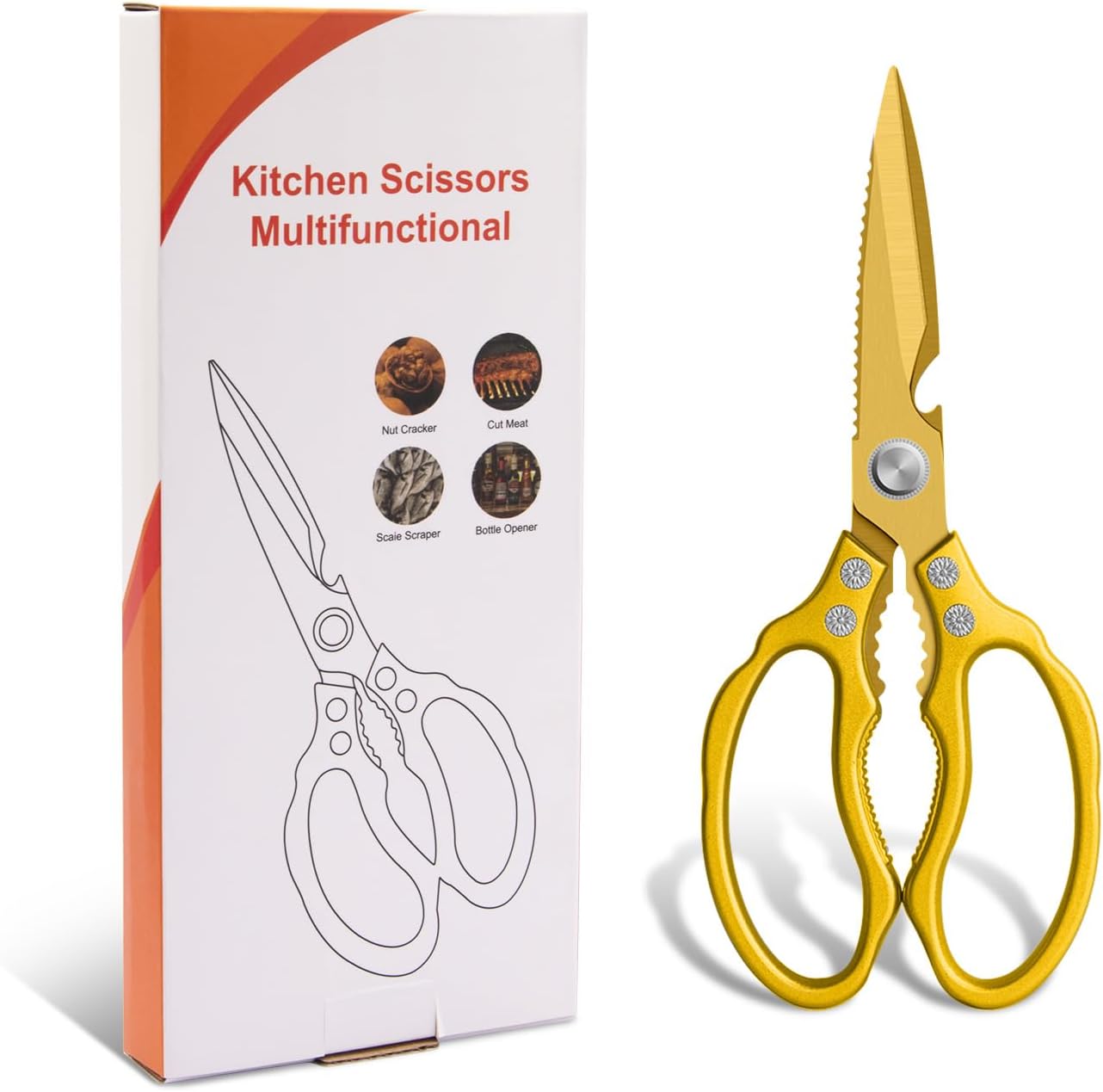 Kitchen Scissors, Multi-Purpose Kitchen Shears, Heavy Duty Dishwasher Safe Food Scissors for Chicken, Poultry, Fish, Meat & Herbs with Non-Slip Grips - Sliver