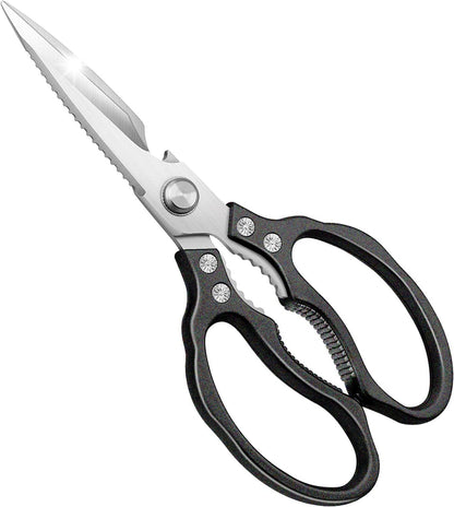 Kitchen Scissors, Multi-Purpose Kitchen Shears, Heavy Duty Dishwasher Safe Food Scissors for Chicken, Poultry, Fish, Meat & Herbs with Non-Slip Grips - Sliver