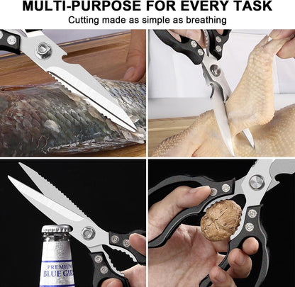 Kitchen Scissors, Multi-Purpose Kitchen Shears, Heavy Duty Dishwasher Safe Food Scissors for Chicken, Poultry, Fish, Meat & Herbs with Non-Slip Grips - Sliver