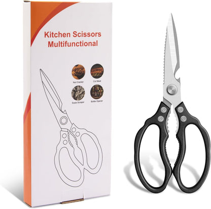 Kitchen Scissors, Multi-Purpose Kitchen Shears, Heavy Duty Dishwasher Safe Food Scissors for Chicken, Poultry, Fish, Meat & Herbs with Non-Slip Grips - Sliver