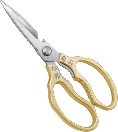 Kitchen Scissors, Multi-Purpose Kitchen Shears, Heavy Duty Dishwasher Safe Food Scissors for Chicken, Poultry, Fish, Meat & Herbs with Non-Slip Grips - Sliver
