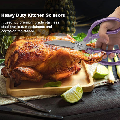 Kitchen Scissors, Multi-Purpose Kitchen Shears, Heavy Duty Dishwasher Safe Food Scissors for Chicken, Poultry, Fish, Meat & Herbs with Non-Slip Grips - Sliver