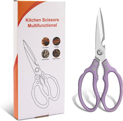 Kitchen Scissors, Multi-Purpose Kitchen Shears, Heavy Duty Dishwasher Safe Food Scissors for Chicken, Poultry, Fish, Meat & Herbs with Non-Slip Grips - Sliver