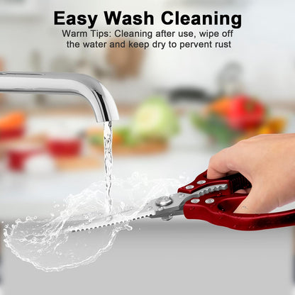 Kitchen Scissors, Multi-Purpose Kitchen Shears, Heavy Duty Dishwasher Safe Food Scissors for Chicken, Poultry, Fish, Meat & Herbs with Non-Slip Grips - Sliver