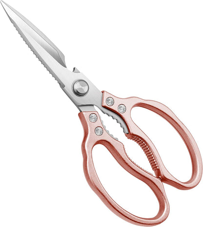Kitchen Scissors, Multi-Purpose Kitchen Shears, Heavy Duty Dishwasher Safe Food Scissors for Chicken, Poultry, Fish, Meat & Herbs with Non-Slip Grips - Sliver