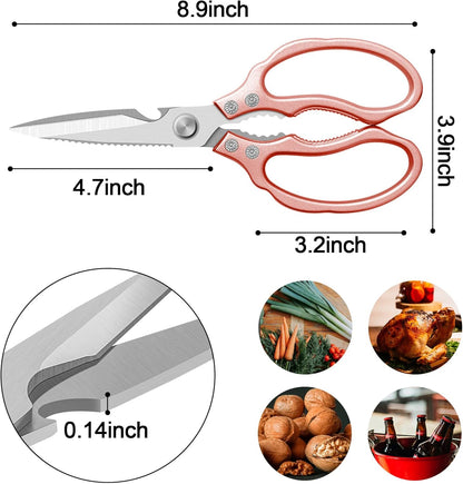 Kitchen Scissors, Multi-Purpose Kitchen Shears, Heavy Duty Dishwasher Safe Food Scissors for Chicken, Poultry, Fish, Meat & Herbs with Non-Slip Grips - Sliver