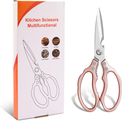 Kitchen Scissors, Multi-Purpose Kitchen Shears, Heavy Duty Dishwasher Safe Food Scissors for Chicken, Poultry, Fish, Meat & Herbs with Non-Slip Grips - Sliver