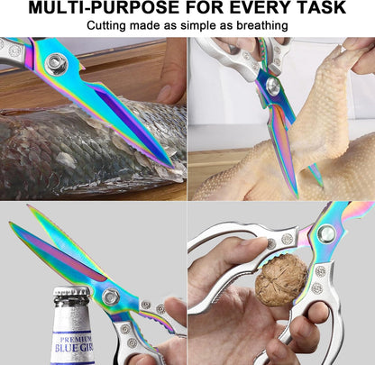 Kitchen Scissors, Multi-Purpose Kitchen Shears, Heavy Duty Dishwasher Safe Food Scissors for Chicken, Poultry, Fish, Meat & Herbs with Non-Slip Grips - Sliver