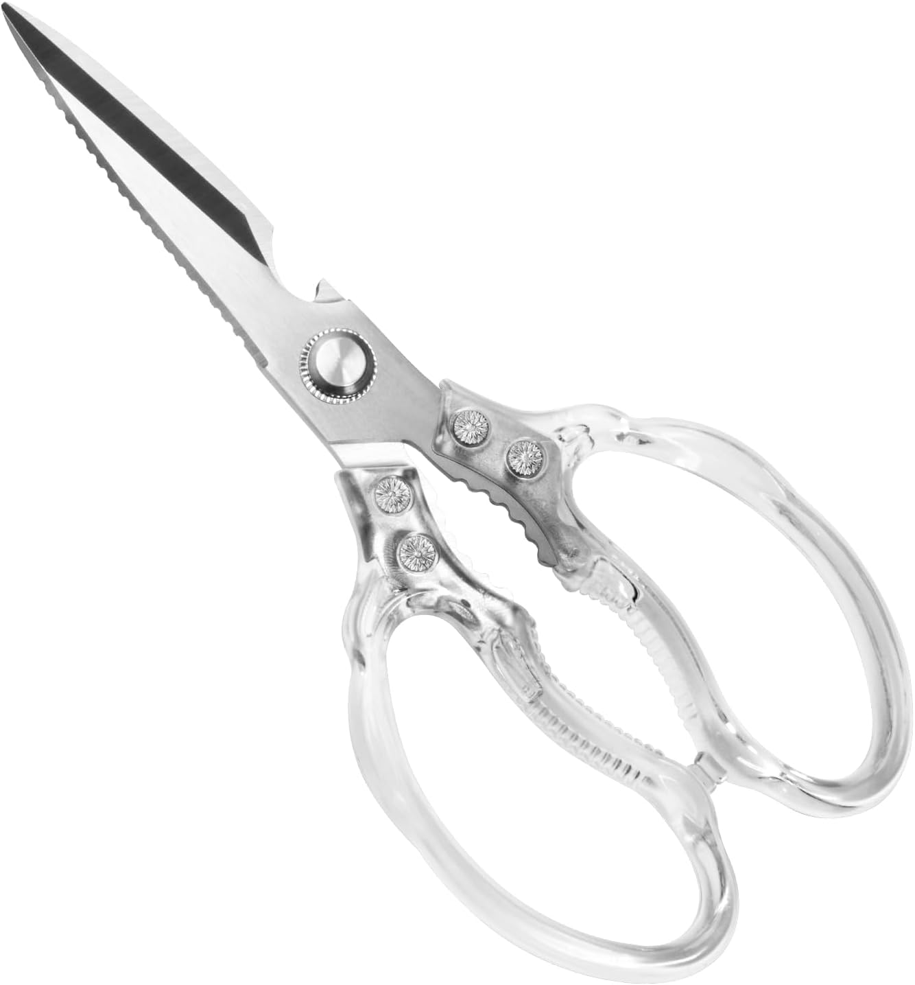 Kitchen Scissors, Multi-Purpose Kitchen Shears, Heavy Duty Dishwasher Safe Food Scissors for Chicken, Poultry, Fish, Meat & Herbs with Non-Slip Grips - Sliver